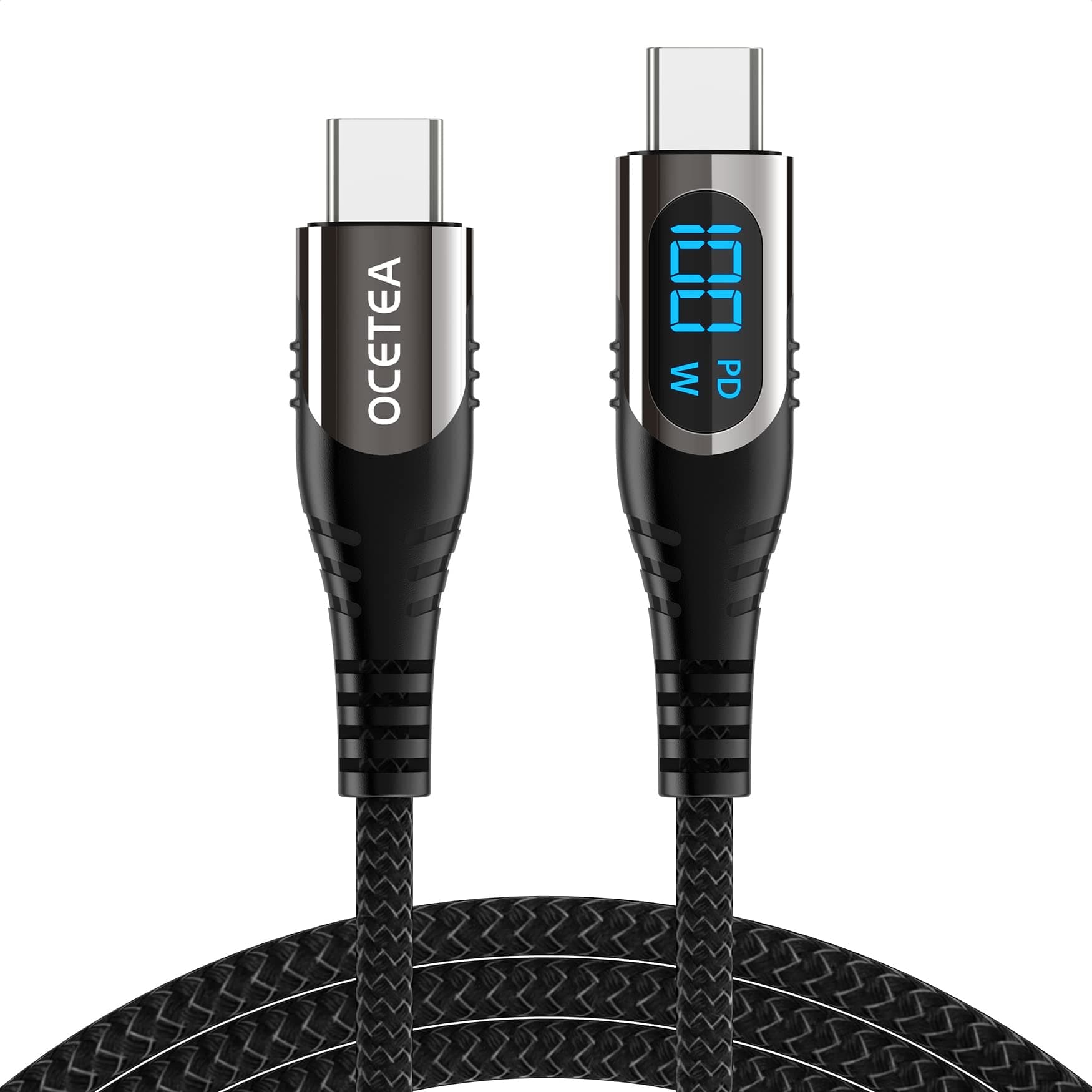 USB C to USB C Cable (100W 5A), 2M PD Fast Charging Cable Type C Nylon Braided Cable with LED Display for iPhone 15/15 Pro/15 Plus/15 Pro Max, MacBook, iPad, Galaxy S23 S22, Pixel