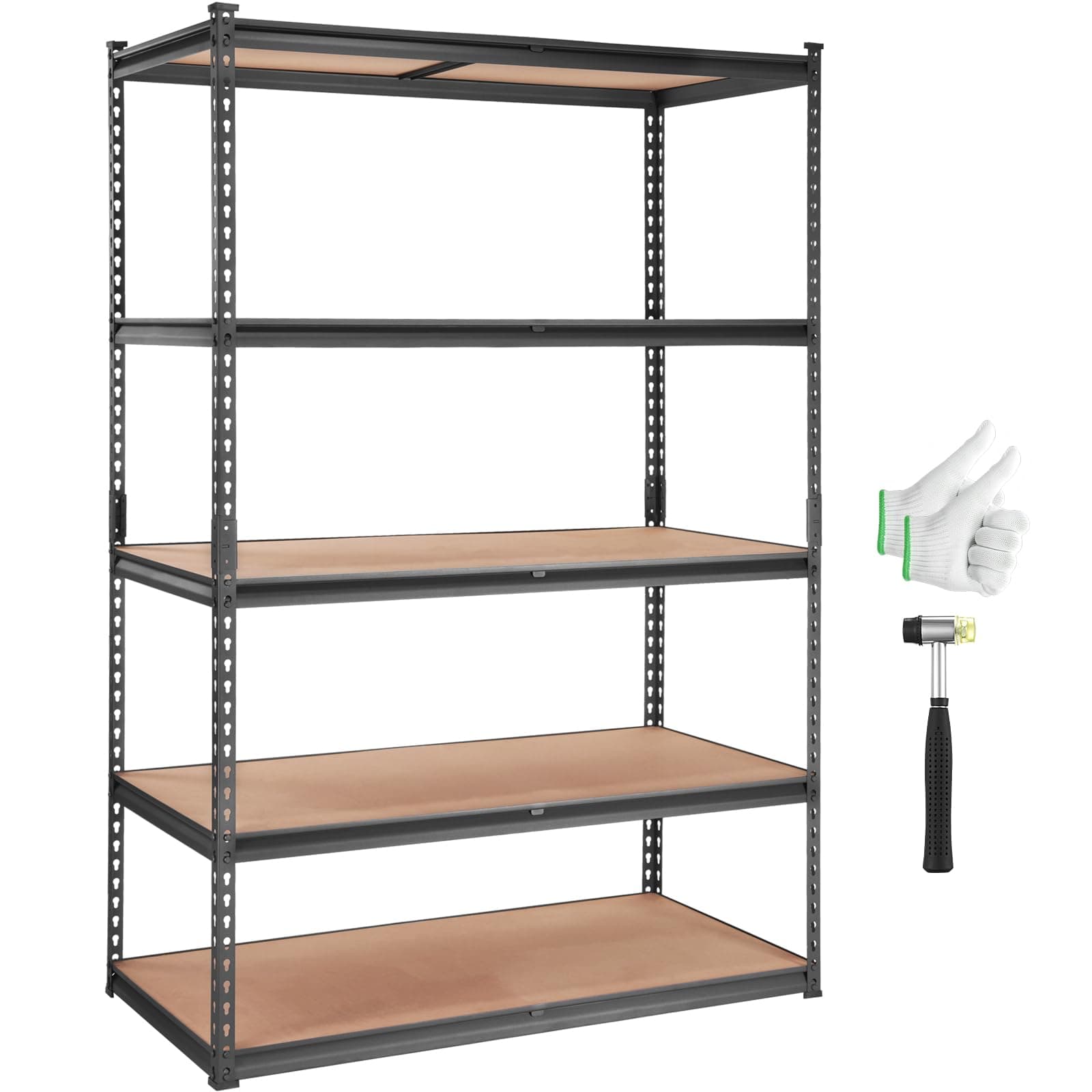 VEVORStorage Shelving Unit, 5-Tier Adjustable, 2000 lbs Capacity, Heavy Duty Garage Shelves Metal Organizer Utility Rack, Black, 48" L x 24" W x 72" H for Kitchen Pantry Basement Bathroom Laundry