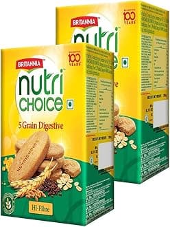 Nutri Choice 5 Grain Digestive Biscuits 8.81oz (250g) - Healthy Breakfast & Tea Time Snacks (Pack of 2)
