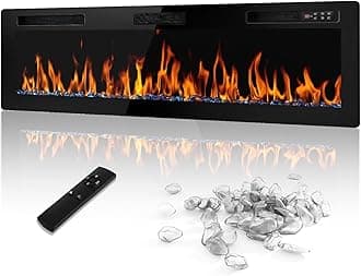 LEMBERI 72 inch Electric Fireplace Recessed and Wall Mounted,750/1500W Heater and Linear Fireplace with Touch Screen Control Panel, Timer,Remote Control,Adjustable Flame Color and Speed (72 inch)
