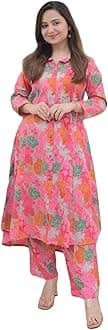 GRECIILOOKS Women's Rayon Floral Regular Fit Kurta Set (GL-W1826_Pink 01_XL)