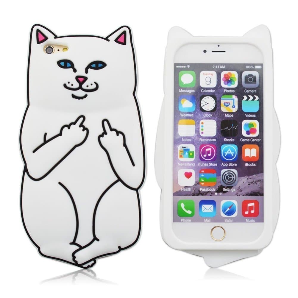 iPhone 8 Plus Case, iPhone 7 Plus Case,Finger Cat with Cute Fun Cool Special 3D Cartoon Soft Silicone YONSON Design for Girls Women Men (White)