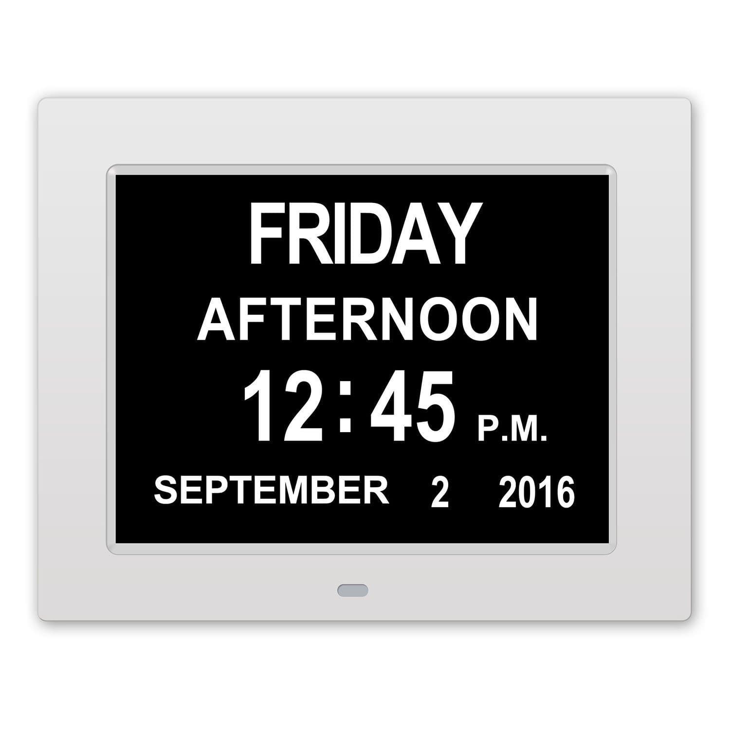 [Upgrade Version] 8’’ LCD Original Memory Loss Digital Calendar Day Clock with Extra Large Non-Abbreviated Day & Month. Extra Large Day, Month,Time for Elderly , Perfect for Mom Dad And Seniors(white)