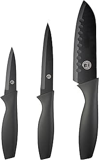 MasterChef Knife Set of 3 Kitchen Knives for Cooking (Chef, Paring & Utility), Professional Sharp Stainless Steel, Non Stick Blades & Soft Touch Handles, Easy Grip, Essential Collection, 3 Piece