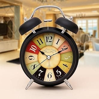 - Vintage Twin Bell Alarm Clock, Analog Display, Night LED Light, Extra Loud Heavy Ringer, Table Clock for Students and Kids Home, Office, Bedroom, Living Room, Home Decor (Black Rainbow Clock)