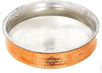 INDIAN ART VILLA Pure Copper Lagan Handi with Tin Lining, Hammered Cookware for Hyderabadi Dum Biryani Rice and Veg/Nonveg, 10 inch