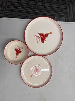 MALACASA Plates and Bowls Sets, 18 Pieces Christmas Porcelain Dinnerware Set for 6, Ceramic Dishware Dishes Kitchen Dining Ware Set, Microwave and Dishwasher Safe, Series LUNA-Christmas Tree