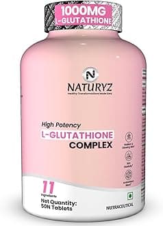 NATURYZ High Potency L-Glutathione 1000mg per serving Glow Supplement for Women & Men | Highest 11 Nutrients | Skin Peptide Complex for Depigmentation | Antioxidant Blend | Glutathione Builder for Radiant & Brightening Skin - 50 Tablets