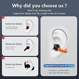 Clip On Earbuds Bluetooth 5.3 Wireless Earbuds Open Ear Bone Conduction Headphones Sport Earphones with LED Digital Display Charging Case Built-in Mic IPX7 Waterproof for Running Fitness Black Orange