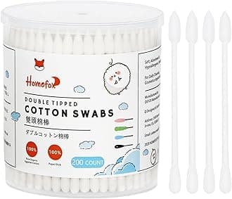 Cotton Swabs Precision Pointed - 200 Count Pointy Organic Cotton Buds Double Side Tightly Wrapped Cotton Tips Paper Stick Soft Gentle Lint-Free Cruelty-Free, Pointy & Round (White)