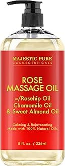 MAJESTIC PURE Rose Massage Oil - Hydrating, Calming, Warming, Relaxing & Rejuvenating Body Oil - Premium Grade, Made with Natural Oils - Skin Care for Men and Women - Made in USA - 8 fl oz