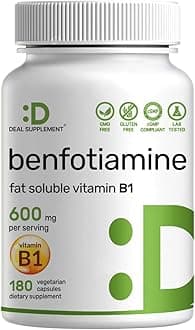 Benfotiamine 600mg Per Serving, 180 Veggie Capsules (300mg Per Cap) – Fat Soluble Vitamin B1 Thiamine Supplement – 3rd Party Tested, Vegan, Non-GMO, Gluten Free