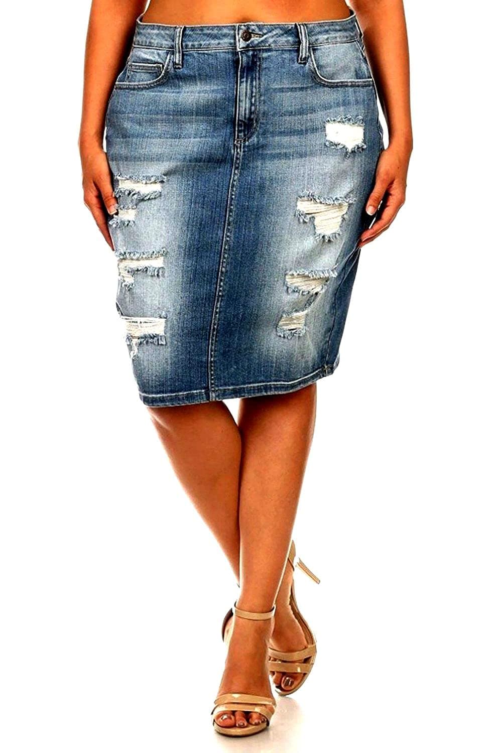 Jack David Women's Plus Size Blue/Black Soft Curvy Stretch Denim Jeans Skirt 1X 3X Wash N2610