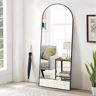 BEAUTYPEAK 65"x24" Full Length Mirror, Arch Full Body Floor Mirror, Wall Mirrors Hanging or Leaning Arched-Top with Stand for Bedroom, Dressing Room, Black
