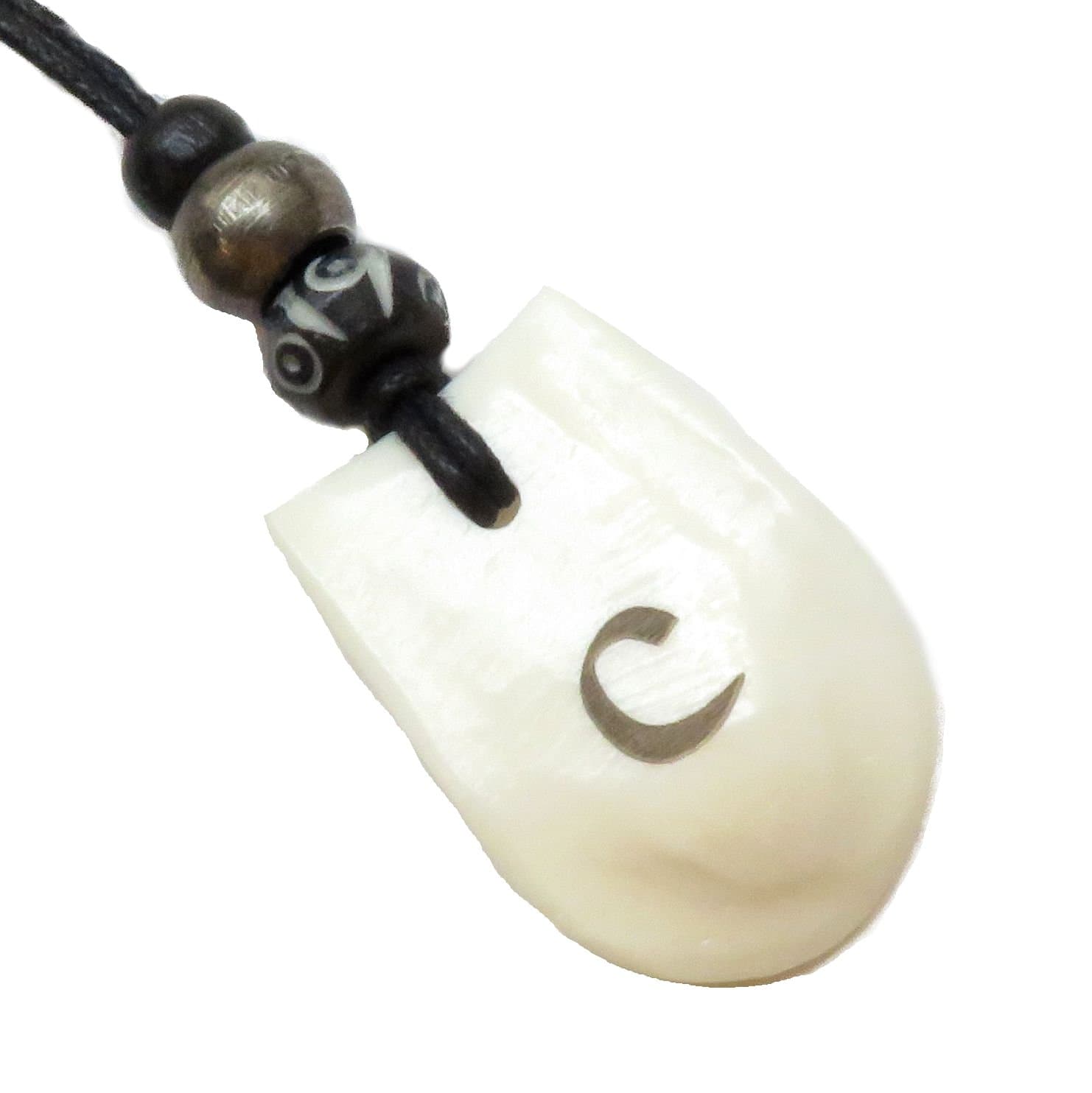 Bone Elk Tooth Shaped Pendant Necklace with Initial - Adjustable 14-24 inches - Made in the USA - Custom Engraved with Initial - Rustic - Carved Pendant - Innovative Surface Art