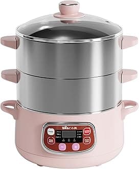 Bear Electric Food Steamer,Stainless Steel Digital Steamer, 3 tier 8L Large Capacity Vegetable Steamer, Auto Shut-off & Anti-dry Protection, DZG-A80A2,1200W