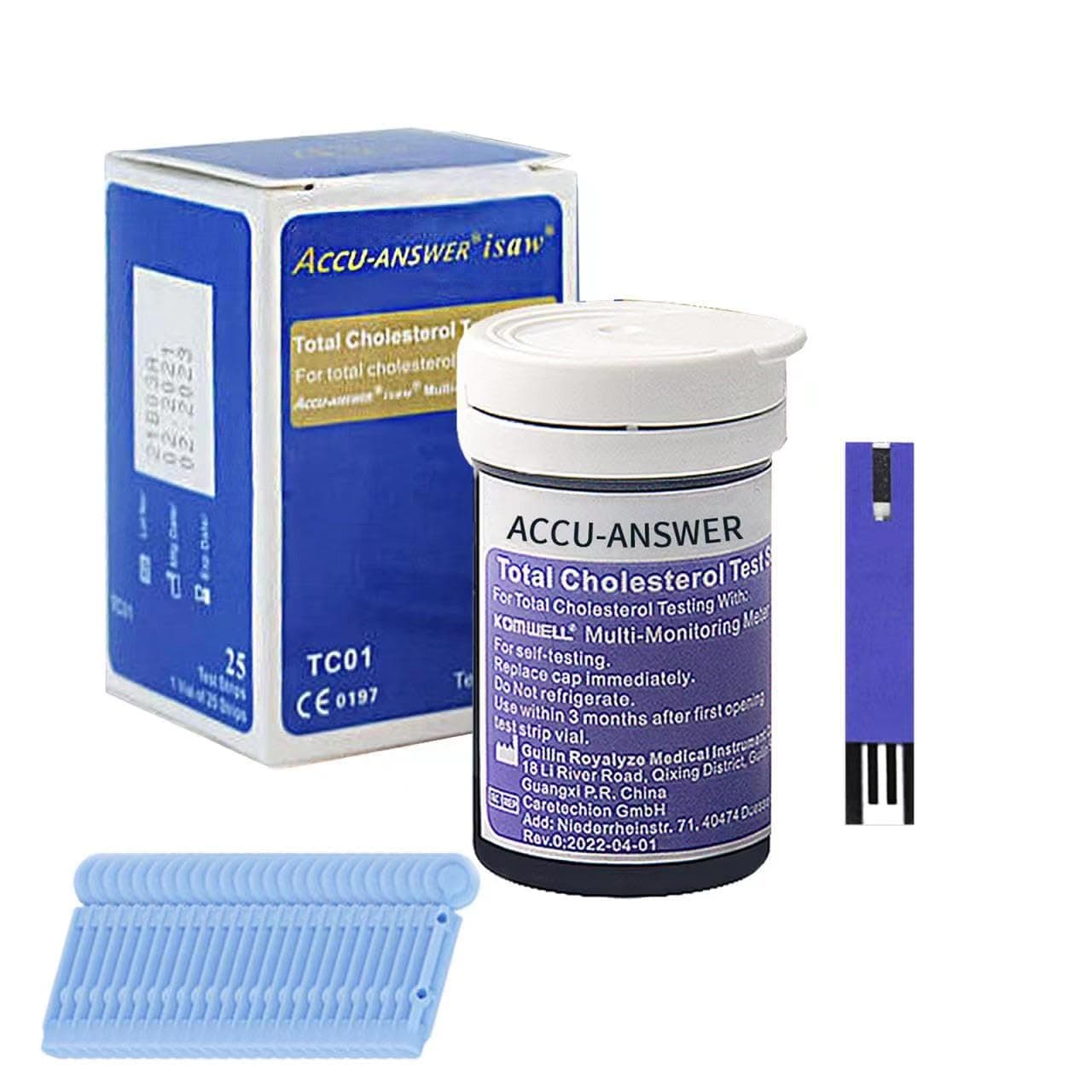 25 Test Cholesterol Test Strips for ACCU-Answer 4-in-1 Test Meter, 25 Lancets Total Included. No Code Card Need, Accurate and Fast, Easy to Use and Read