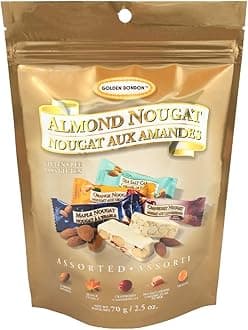 Golden Bonbon Italian Assorted Almond Nougat Candy, Individually Packed Chewy Gluten Free Nougat, Original Full of Almonds, Halal Candy (2.5 Oz, Almond)