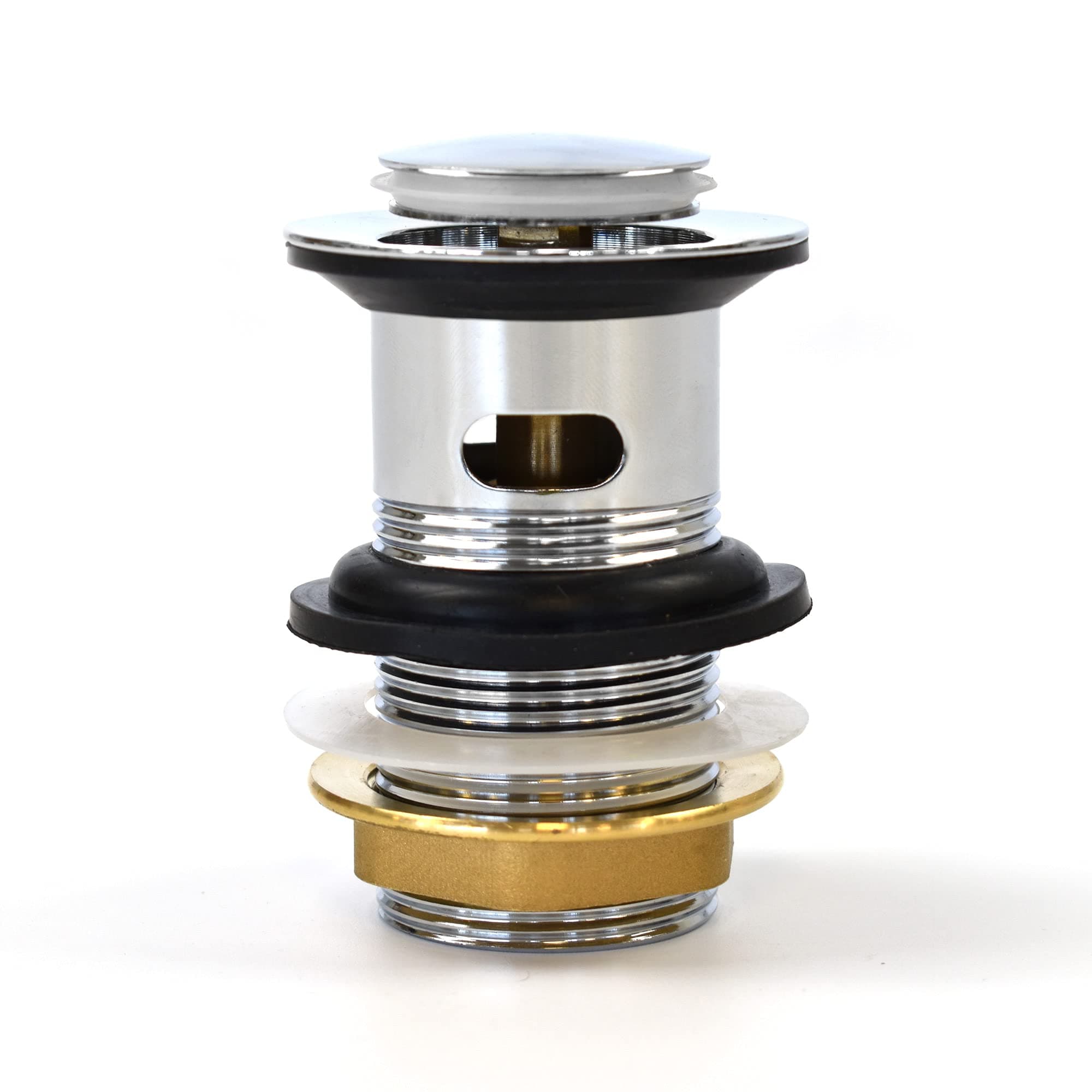 Slotted Chrome Click Clack Basin Waste - Durable Replacement Brass Pop-Up Sink Plug with Seal - Universal Standard G 1 1/4" BSP Connection for Smooth Drainage & Easy Installation