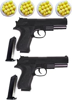 2 Toy Guns for Kids with 250 BB Bullets | Black Air Pistol Toy Set with Removable Magazine | Plastic Shooting Gun Toy for Boys & Girls | Safe Outdoor Indoor Play Set (Pack of 2)