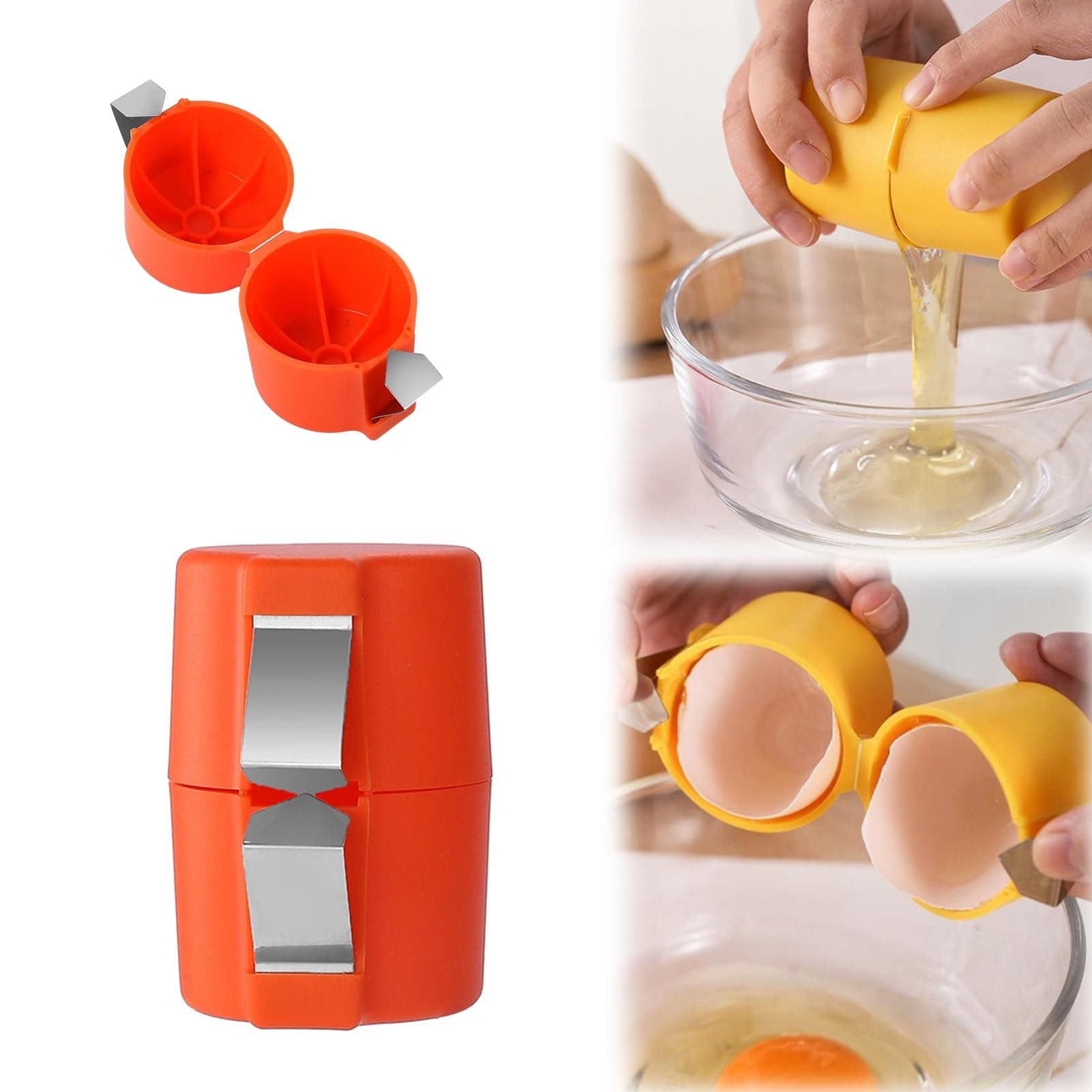 Egg Shell Opener, 2025 Egg Cracker Tool for Raw and Hard-Boiled Eggs, Handheld Egg Peeler and Separator, Stainless Steel Eggshell Breaker, Kitchen Gadgets for Cooking and Baking (1pc Orange)