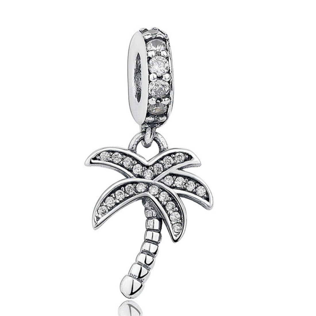 Palm Tree Clear Crystal 925 Sterling Silver Bead