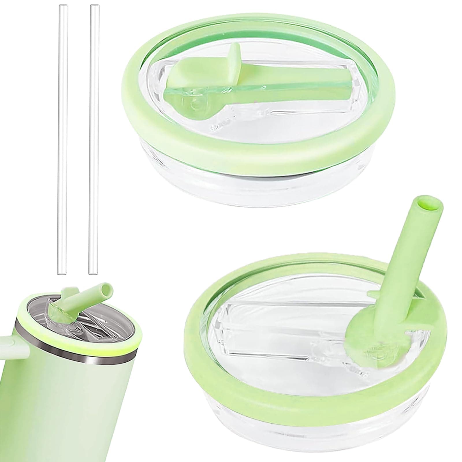 2 Pcs Cup Lid with Straw Replacement for 40oz Stanley Quencher, Stanley Leak Proof Lid, Reusable and Easy to Drink, Compatible with Stanley Cup Accessories (Green)