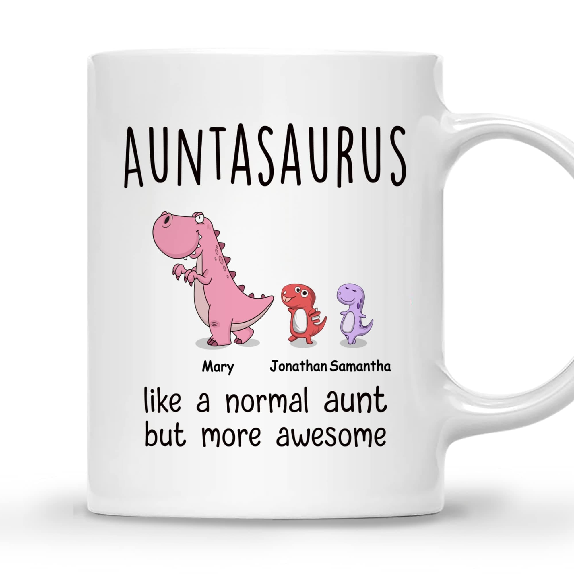 Gossby Personalized Custom Mug (2 kids) AUNTASAURUS like a normal aunt but more awesome Great Grandma Coffee Mug, Mother's Day Gifts For Grandma From Granddaughter Grandson, Grandmother Birthday Gift