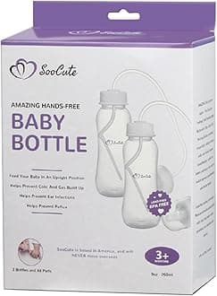 Hands-Free Baby Bottle - Anti-Colic Self Feeding 9 oz Baby Bottle Nursing System with Fast Flow/Teat 3m+ infant (2 Bottles - Soo Cute)