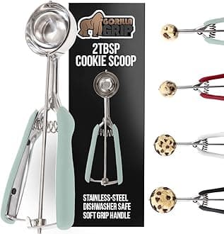 Gorilla Grip Stainless Steel Cookie Scoop for Baking, 2 TBSP, Multipurpose Melon Baller, Meatball Spring Scoops, Perfect Portion Sizes, Easy Food Release, Scooper Size 30, BPA-Free Kitchen Tool, Mint