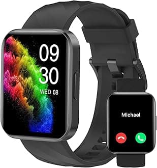 RUIMEN Smart Watches for Men Women (Answer/Make Calls) Compatible with iPhone/Android Phones, 1.85" HD Screen Fitness Tracker Heart Rate Monitor 100+ Sports Tracker Watch Waterproof (Black)