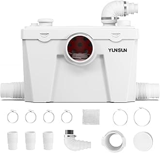 YUNSUN 750W Macerator Pump, Macerator Pump for Basement, with Automatic Drain & Delay Feature, Upgraded 2 Outlets/5 Inlets, Toilet Macerating Pumps for Basement, Sink, Toilet, Laundry, Kitchen