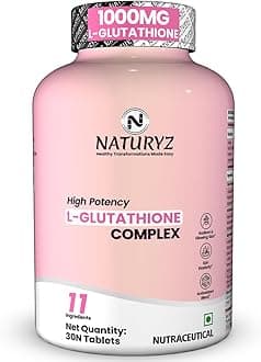 NATURYZ High Potency L-Glutathione 1000mg per serving Glow Supplement for Women & Men | Highest 11 Nutrients | Skin Peptide Complex for Depigmentation | Antioxidant Blend | Glutathione Builder for Radiant & Brightening Skin - 30 Tablets