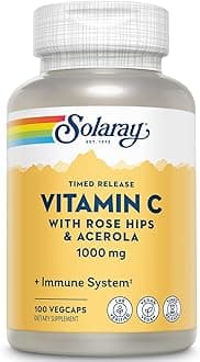 SOLARAY Vitamin C 1000mg - Time Release Vitamin C Capsules w/Rose HIPS and Acerola for Bioflavonoid Support - Two-Stage, All-Day Immune Support - Vegan, 60 Day Guarantee