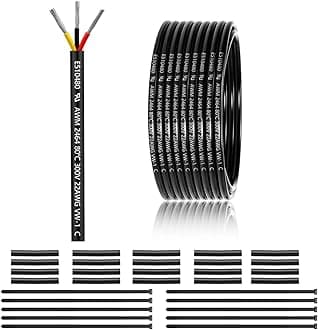 22 Gauge 3 Conductor Electrical Wire 50FT, UL 2464 22 AWG 3 Wire Cable Tinned Copper PVC Stranded 22/3 Core Wire for LED Lighting, Outdoor Low Voltage Extension Cable, Automotive etc.
