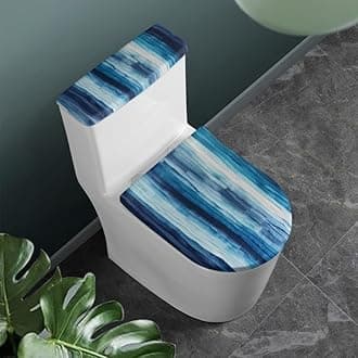 Blue Gradient Bathroom Toilet Lid Tank Cover Set Watercolor Striped Toilet Lid Cover & Tank Dust Cover Nordic Style Tie Dye Indoor Universal Fit Toilet Decoration