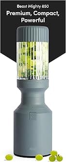 Beast Mighty 850 | Premium Compact Personal Blender | Smoothies, Shakes, Dressings, Sauces, Desserts, Dips | Blends Ice and Frozen Fruit | Includes Extra Lids and Straws | 850W (Mist)