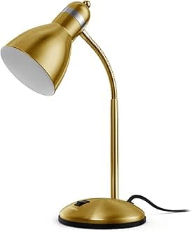 Metal Desk Lamp, Adjustable Goose Neck Table Lamp, Eye-Caring Study Desk Lamps for Bedroom, Study Room and Office (Gold)