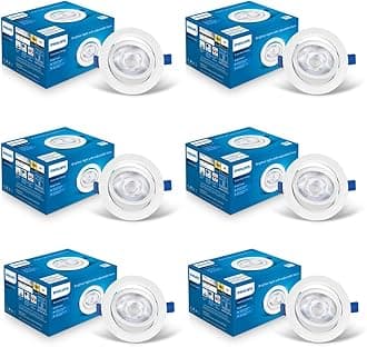Philips polycarbonate 6 Watt White LED Ceiling COB Round Spot Light with Adjustable Tilt|Cut out: 73mm|Warm White, Pack of 6 (Bright Spot)
