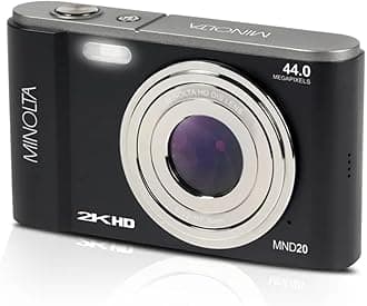 Minolta MND20 44MP Digital Camera – 2.7K Ultra HD Video, 16X Digital Zoom, Anti-Shake Stabilization, Time Lapse, Face Detection, 2.9-inch LCD Display – Lightweight Compact Camera (Black)