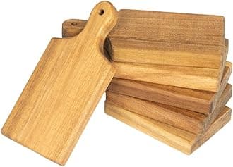 Woodla Mini Charcuterie Boards – Set of 6 Acacia Wood 5.9″ × 2.75″ Cheese & Snack Paddles, Laser-Engraving Blanks, Rustic Wedding Favor Serving Boards
