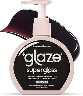Glaze Supergloss Color Conditioning Gloss With Dispensing Pump – Hydrating Semi-Permanent Color Hair Gloss & Shine Boost – For Dark Brown Hair to Black Hair – 6.4 Fl Oz - Luminous Licorice