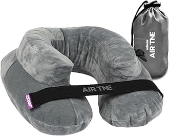 Inflatable Travel Pillow – Air TNE – Adjustable, Lightweight, and Supportive for Sleeping on Airplanes, Trains, and Cars– Customized Fit and Compact Carrying Case (Slate Grey)