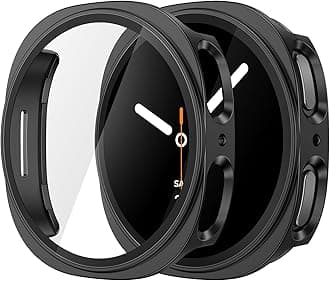 2-Pack Hard PC Case with Tempered Glass Screen Protector for Samsung Galaxy Watch 8 44mm, Overall Protection Anti-Slip Scratch-Resistant Cover for Galaxy Watch8, Black