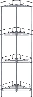 4 Tier Floor Standing Corner Shower Caddy Organizer Shelf with Hooks, Bathroom Shelves Stand Rack, Dark Gray