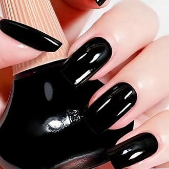 Black Nail Polish Quick Dry – Glossy Black Fingernail Polish for Women & Girls – No UV Light Needed, Long Lasting Finger and Toenail Nailpolish, 12ML