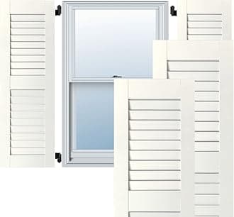 Ekena Millwork RWL12X048WHP Exterior Real Wood Pine Louvered Shutters (Per Pair), 12" x 48", White