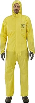 Ansell AlphaTec 2300 PLUS Hooded Coverall, Chemical Resistant Body Suit for Industrial, Biohazard and DIY Applications, Yellow, Size M (1 Unit)