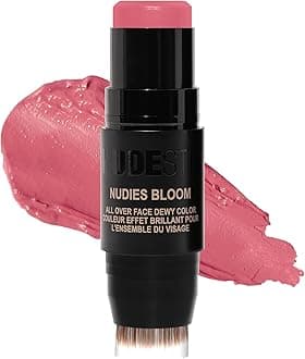Nudestix Nudies Bloom All Over Dewy Color – 3-in-1 Cream Blush Stick for Cheeks, Eyes & Lips with Built-In Brush | Sheer, Glossy Finish | Vegan, Long-Wear, Multi-Use Makeup