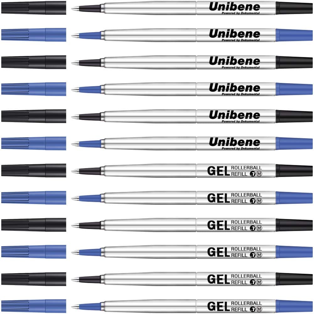 Unibene Parker Compatible Rollerball Refill 12 Pack, 0.7mm Medium Point - Black & Blue, Smooth Writing Replaceable German Gel Ink Pen Refills for IM Sonnet Urban Pens